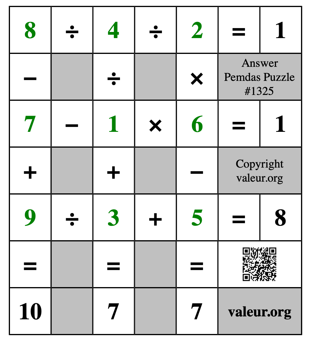 Solution to Pemdas Puzzle #1325