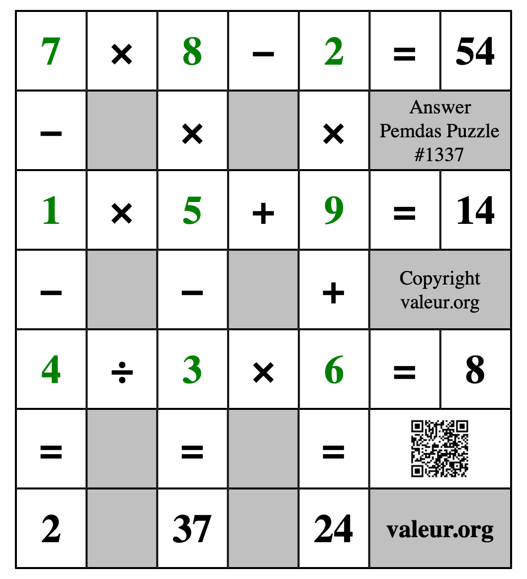 Solution to Pemdas Puzzle #1337