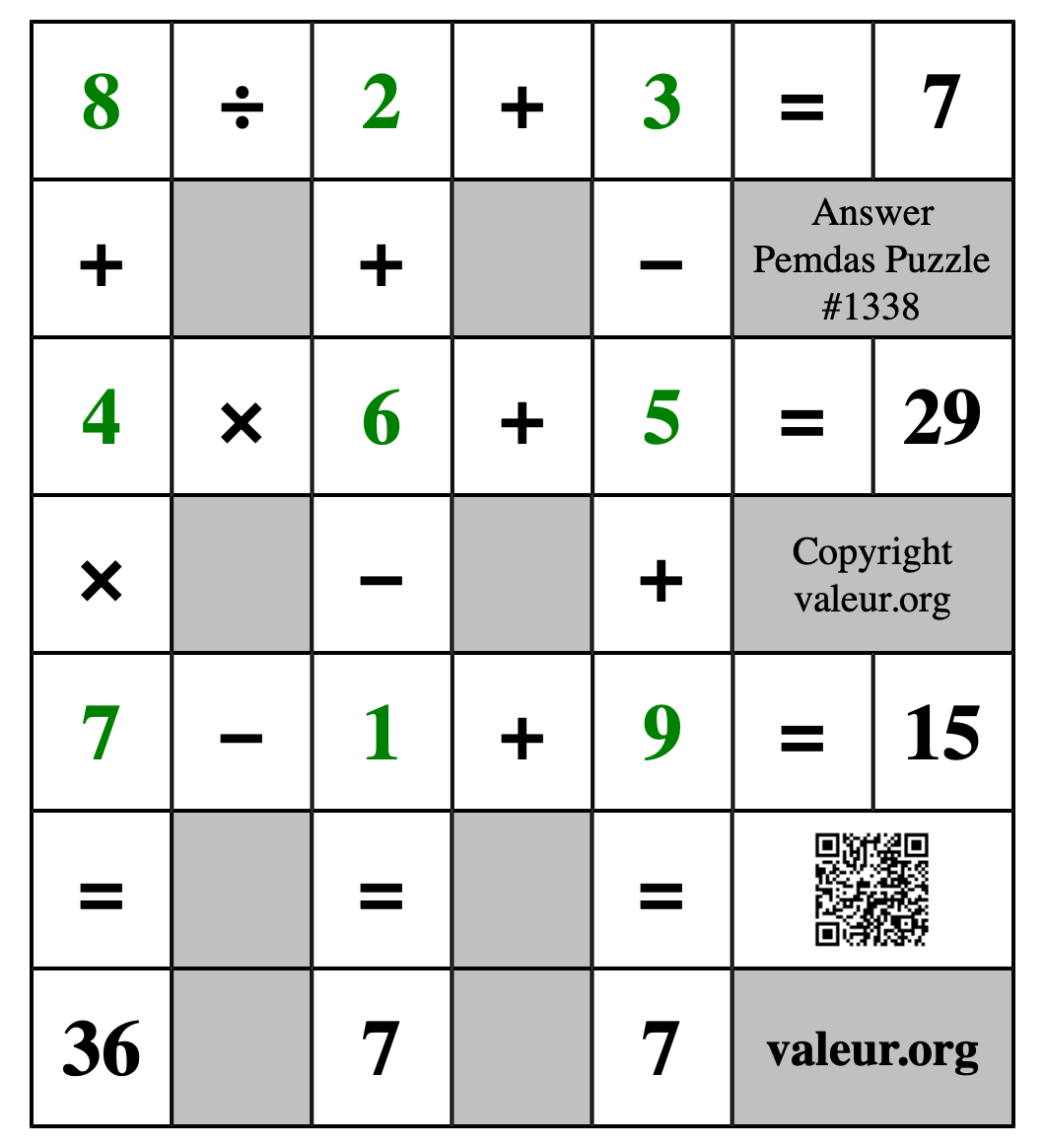 Solution to Pemdas Puzzle #1338