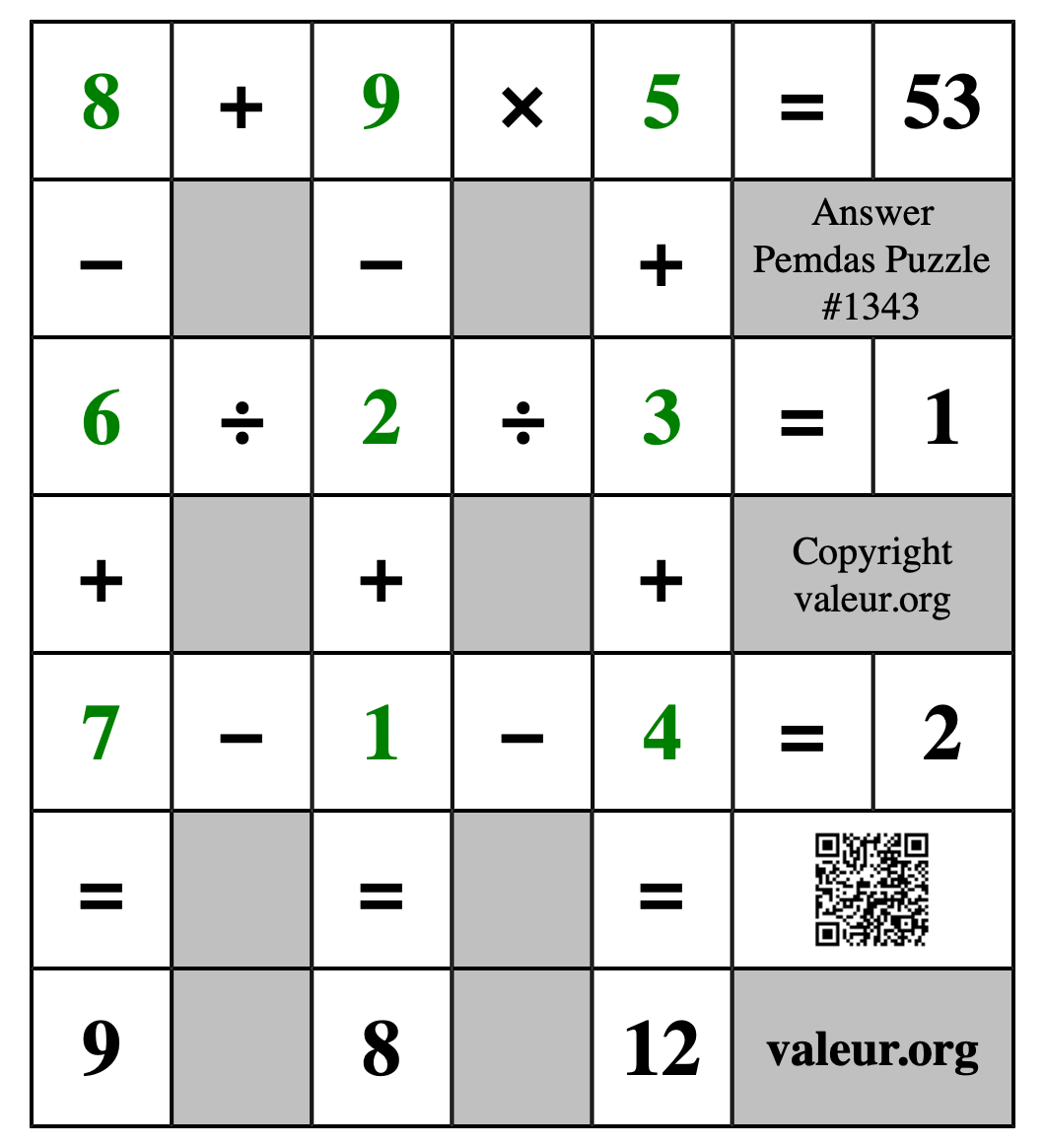 Solution to Pemdas Puzzle #1343