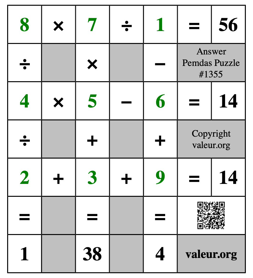 Solution to Pemdas Puzzle #1355