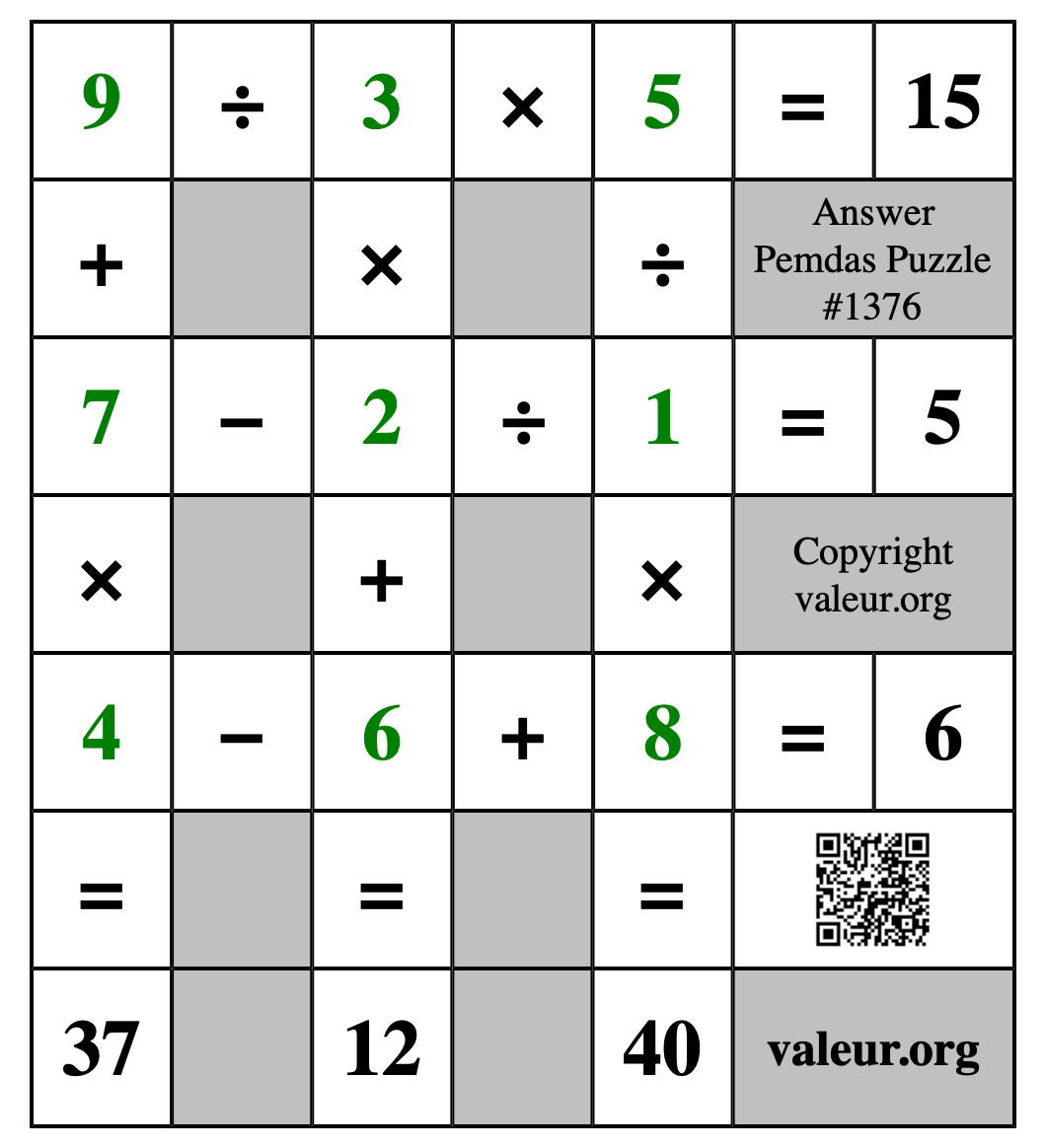 Solution to Pemdas Puzzle #1376