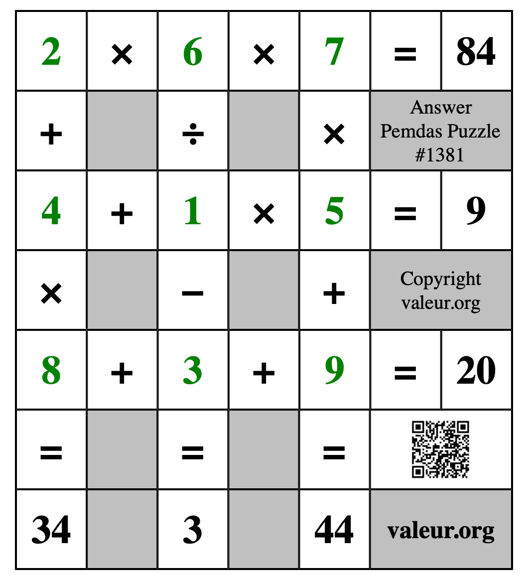 Solution to Pemdas Puzzle #1381