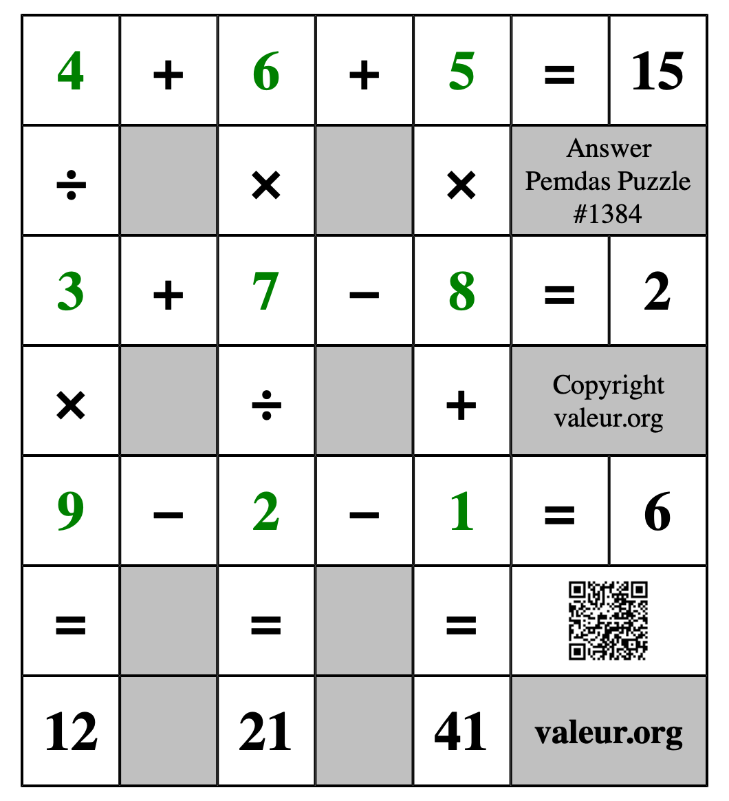Solution to Pemdas Puzzle #1384