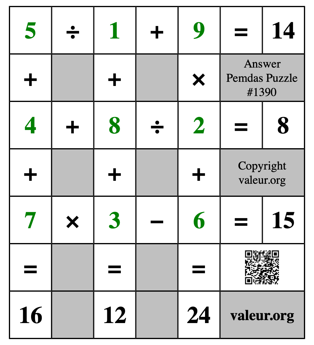Solution to Pemdas Puzzle #1390