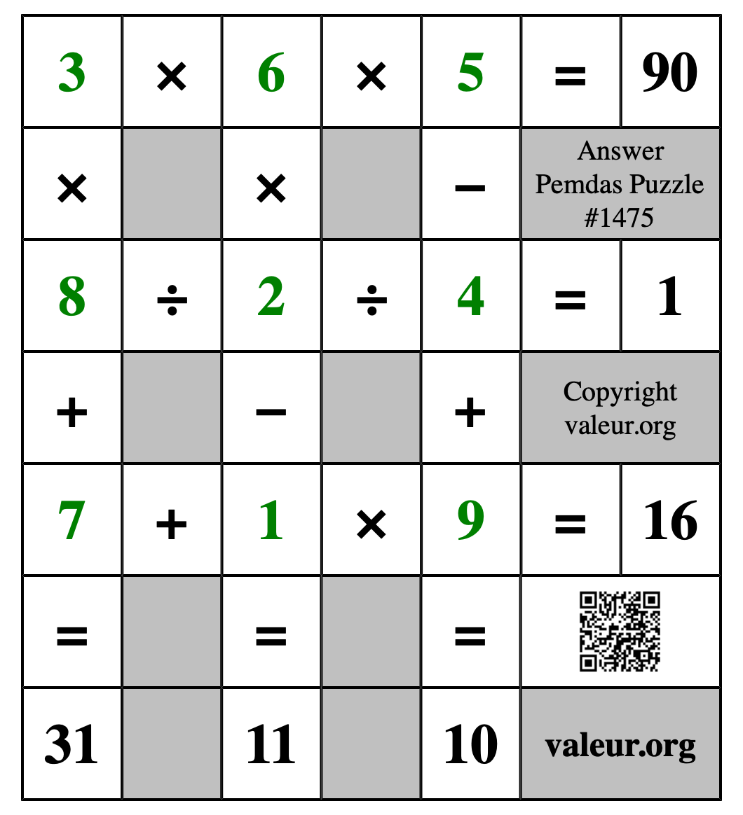 Solution to Pemdas Puzzle #1475