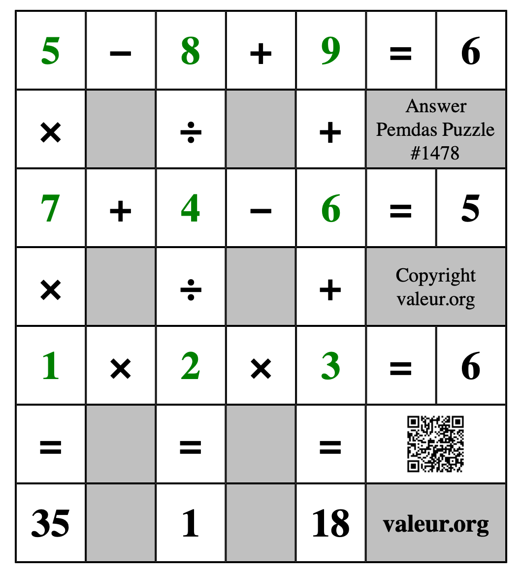 Solution to Pemdas Puzzle #1478