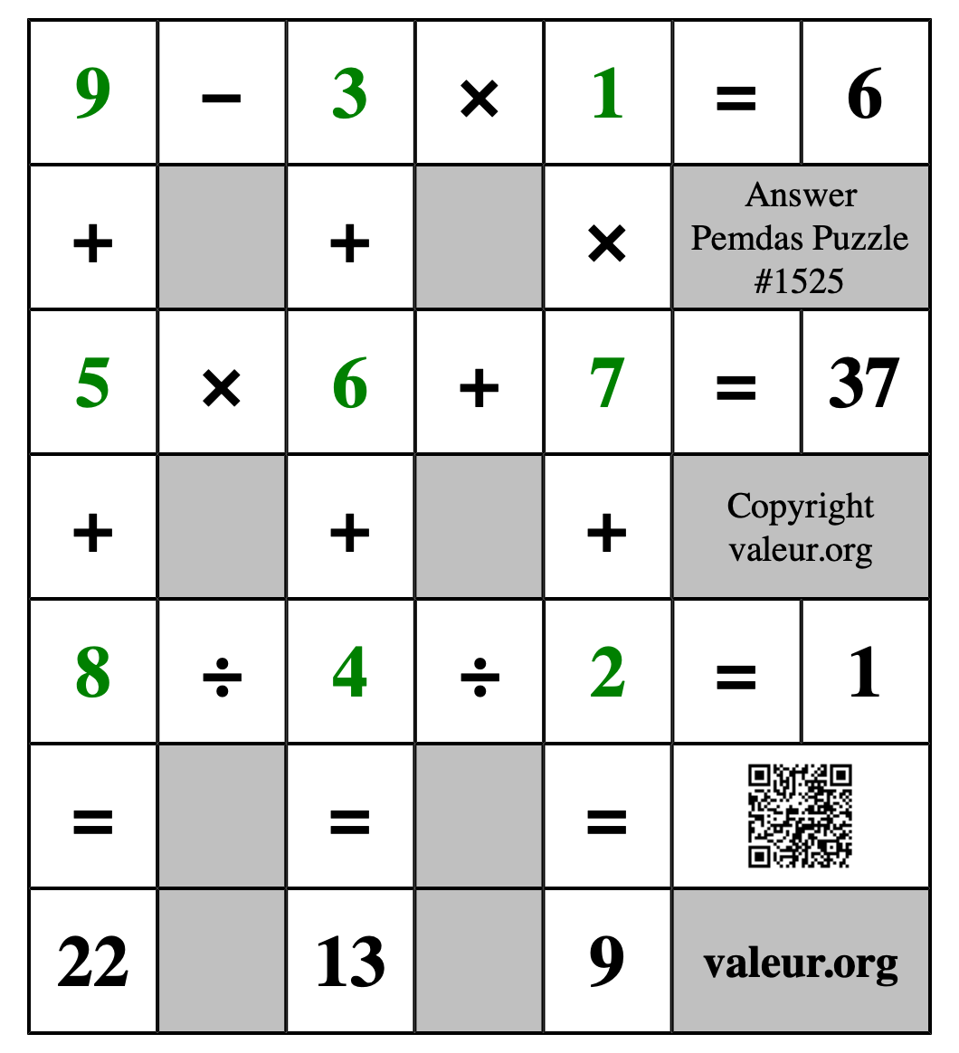 Solution to Pemdas Puzzle #1525