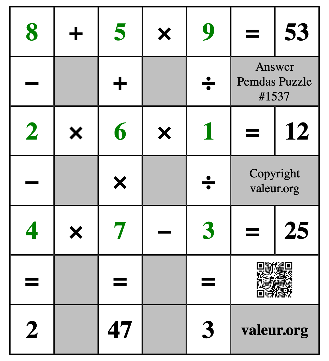 Solution to Pemdas Puzzle #1537
