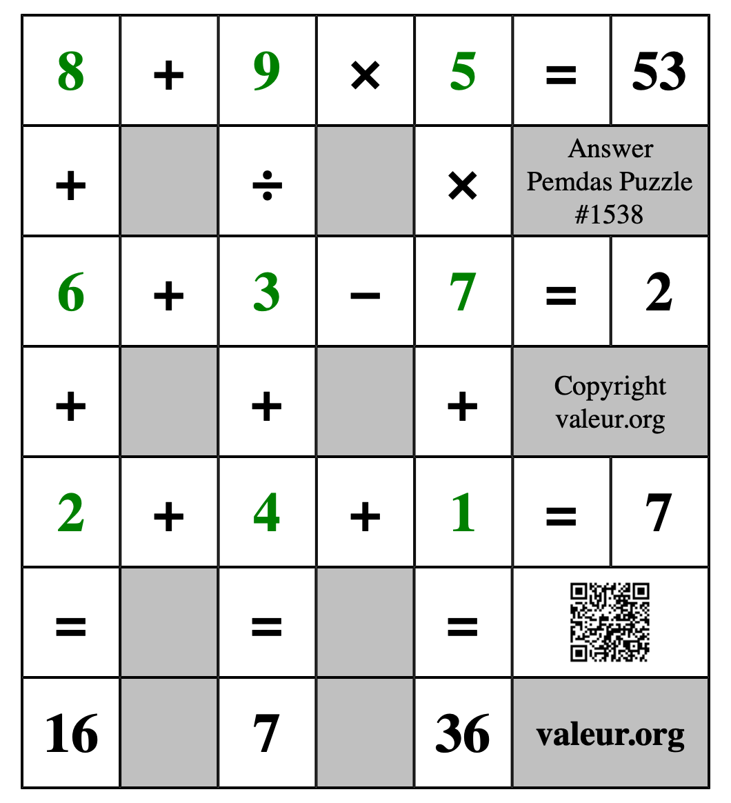 Solution to Pemdas Puzzle #1538