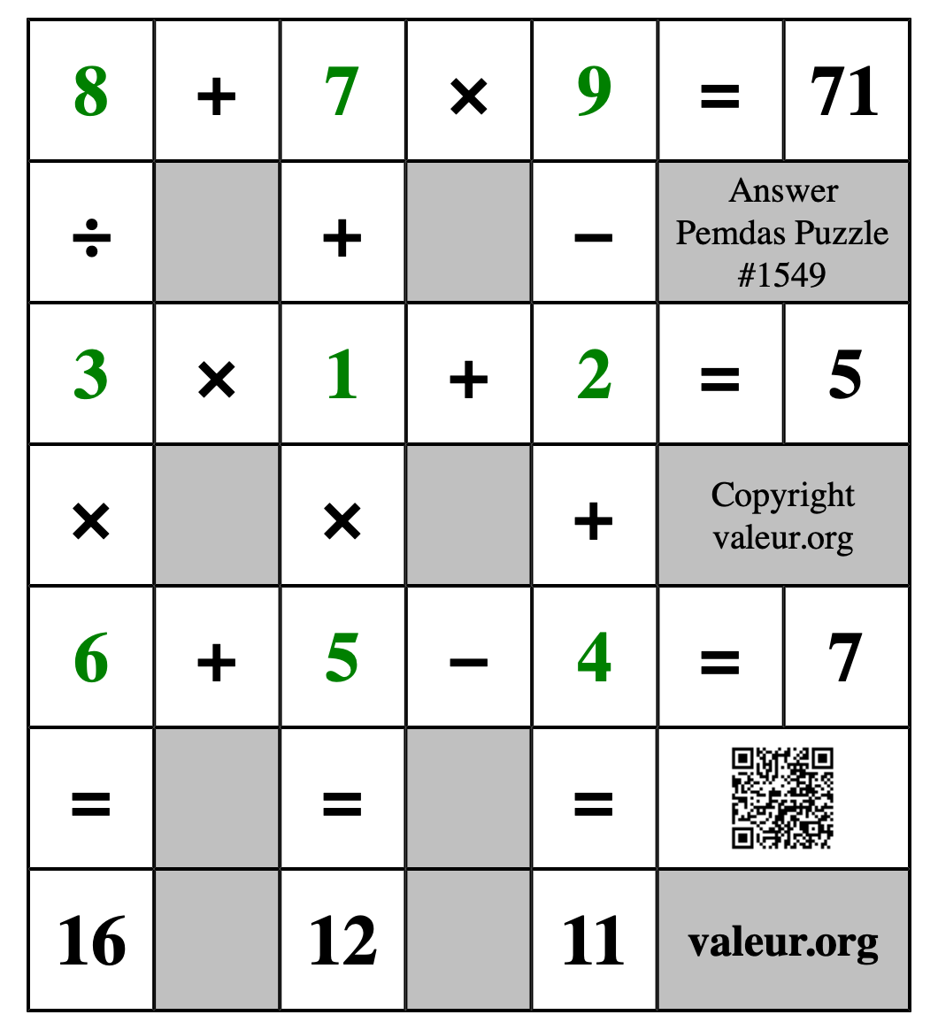Solution to Pemdas Puzzle #1549