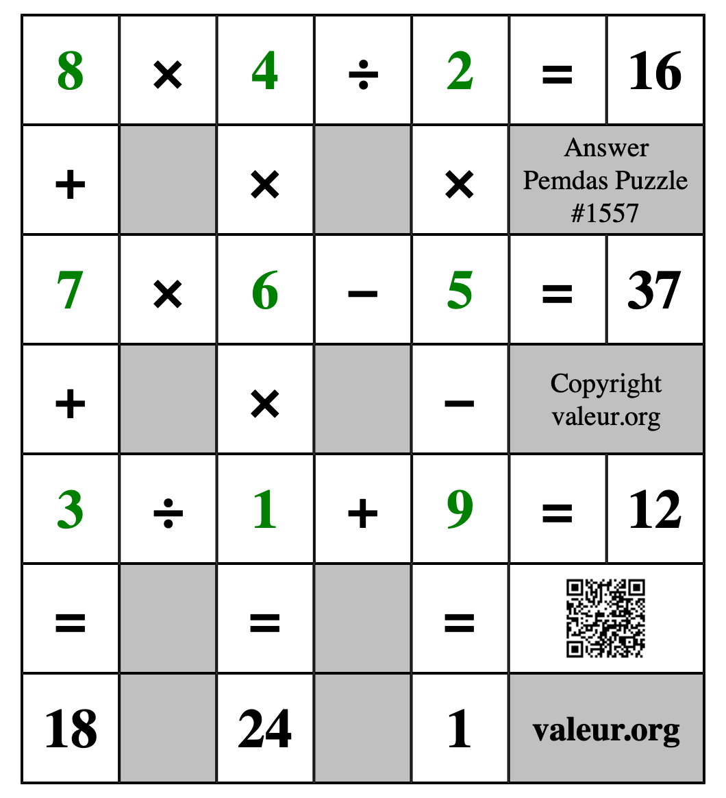 Solution to Pemdas Puzzle #1557