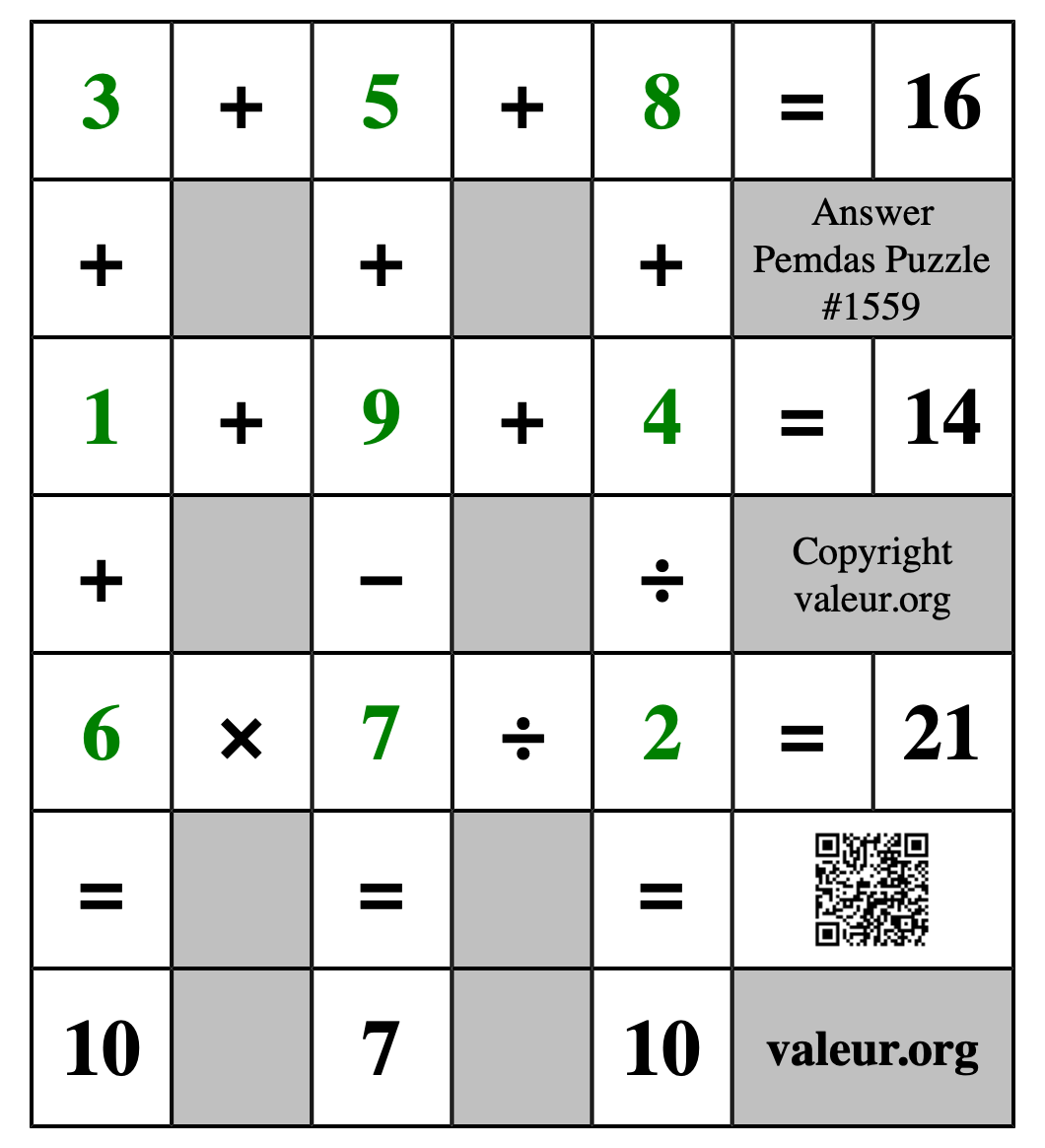 Solution to Pemdas Puzzle #1559