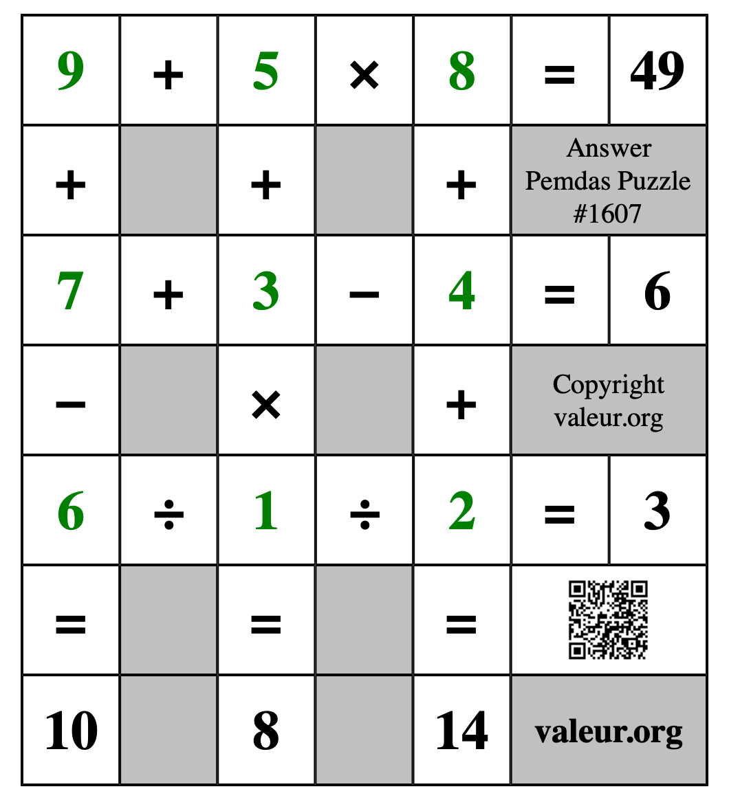 Solution to Pemdas Puzzle #1607