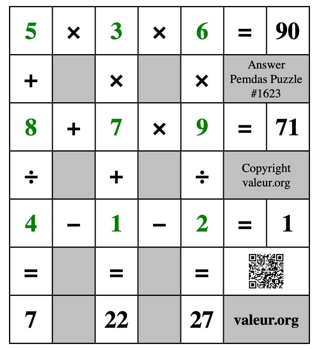 Solution to Pemdas Puzzle #1623