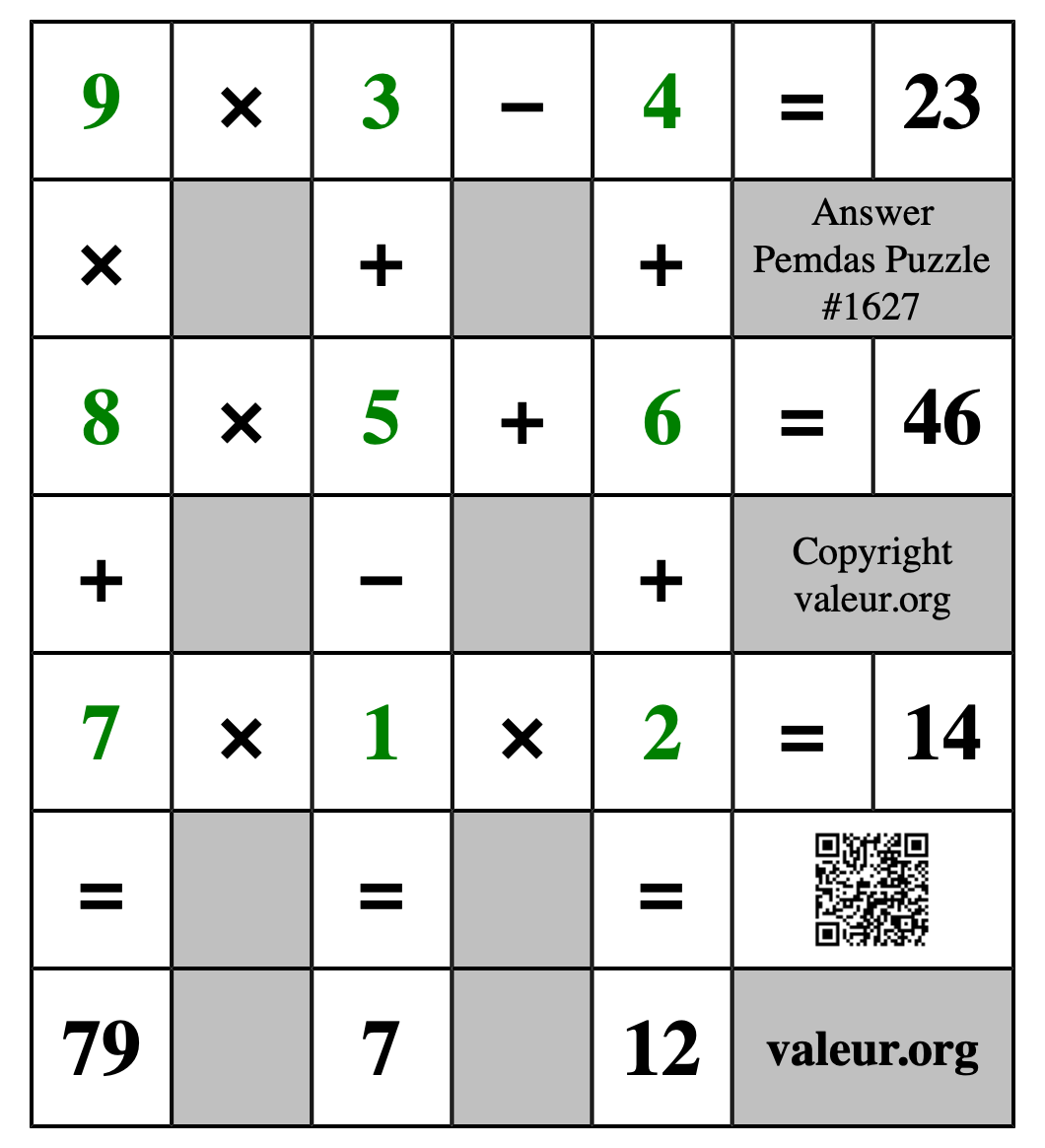 Solution to Pemdas Puzzle #1627