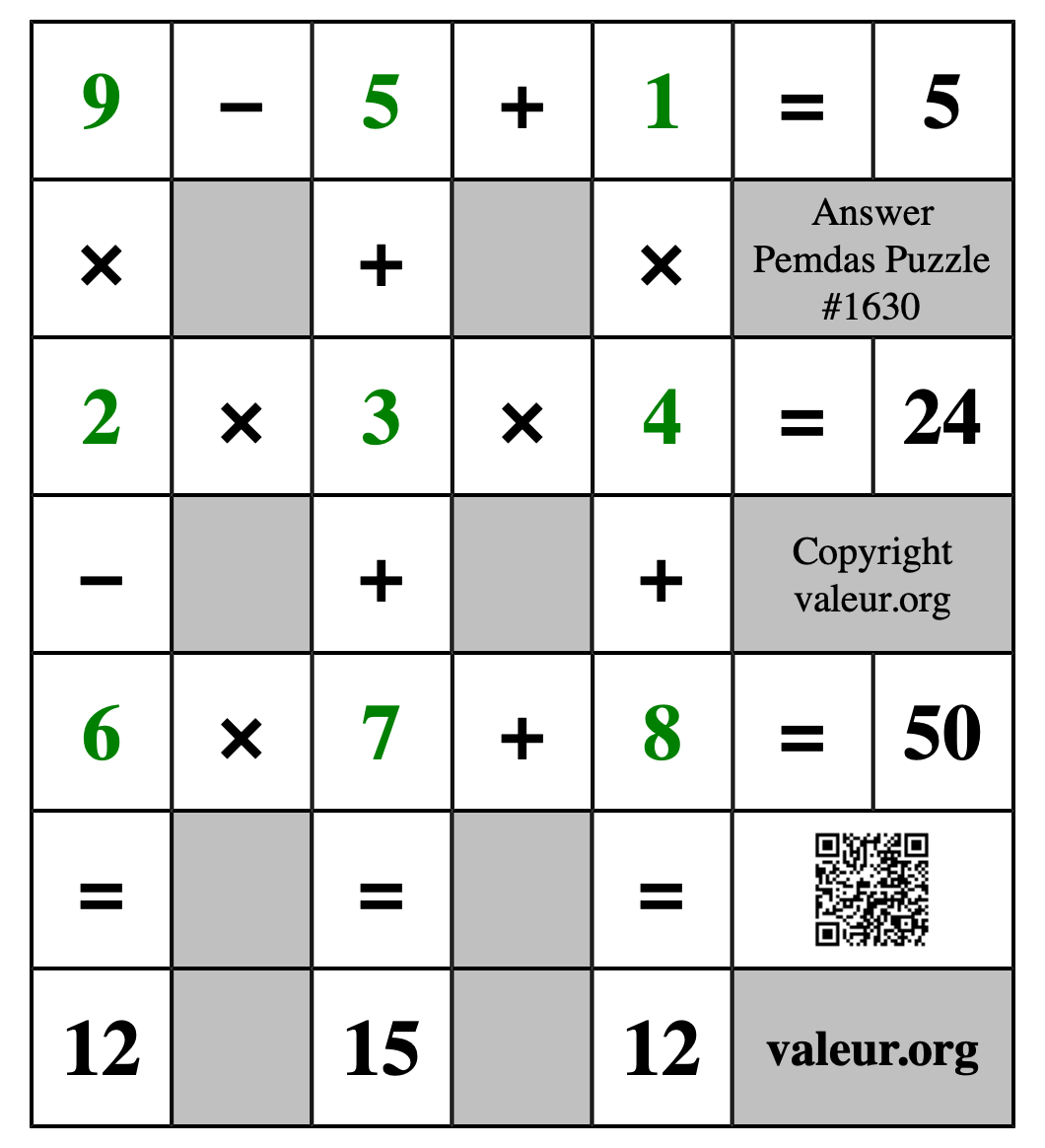Solution to Pemdas Puzzle #1630