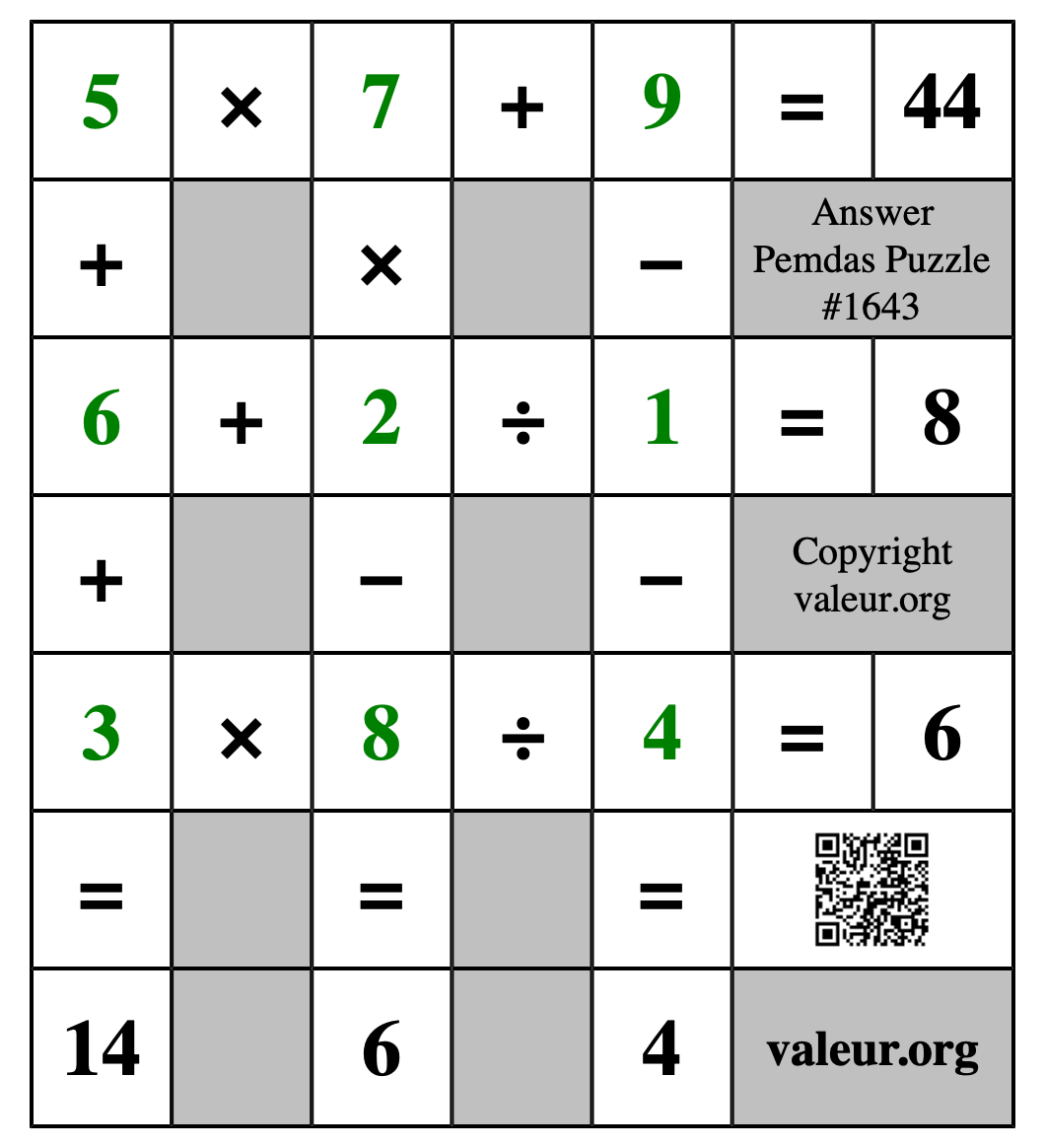Solution to Pemdas Puzzle #1643