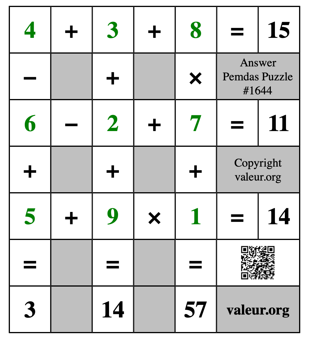 Solution to Pemdas Puzzle #1644