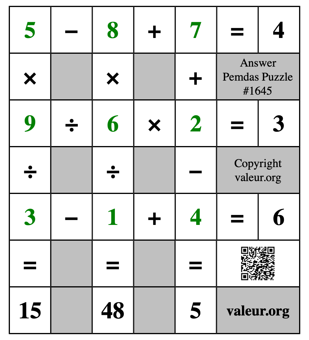 Solution to Pemdas Puzzle #1645