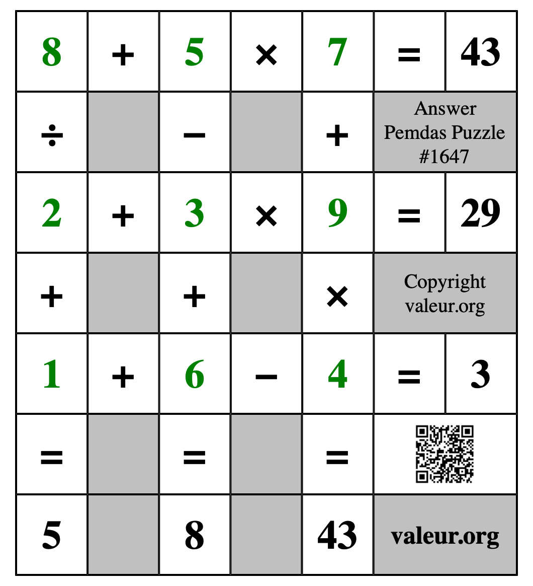 Solution to Pemdas Puzzle #1647