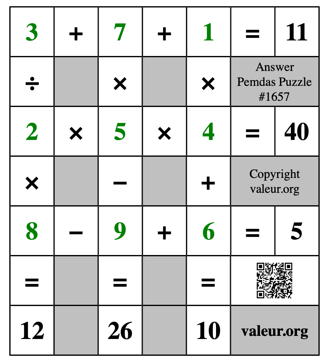 Solution to Pemdas Puzzle #1657