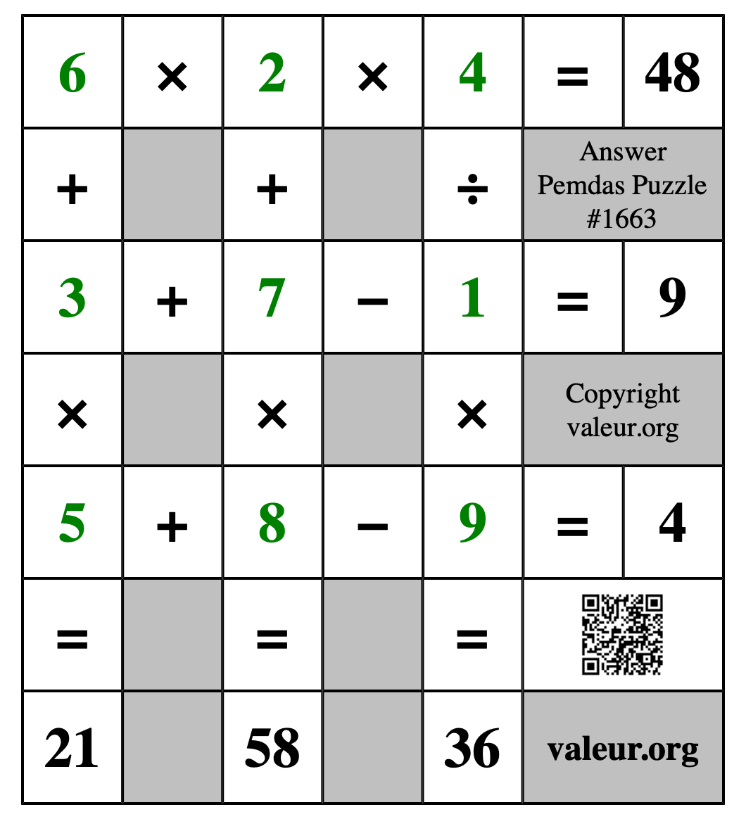 Solution to Pemdas Puzzle #1663
