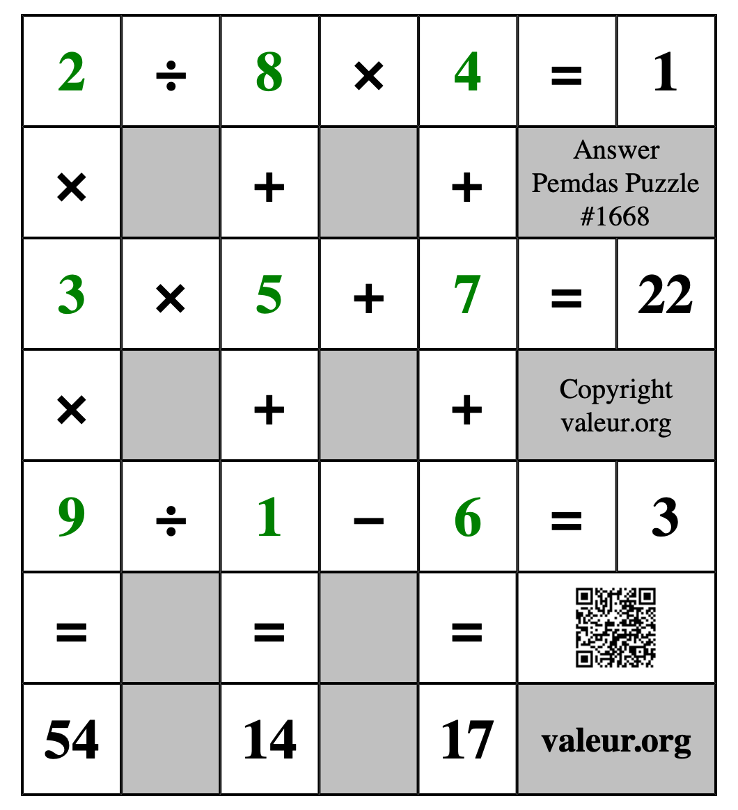 Solution to Pemdas Puzzle #1668