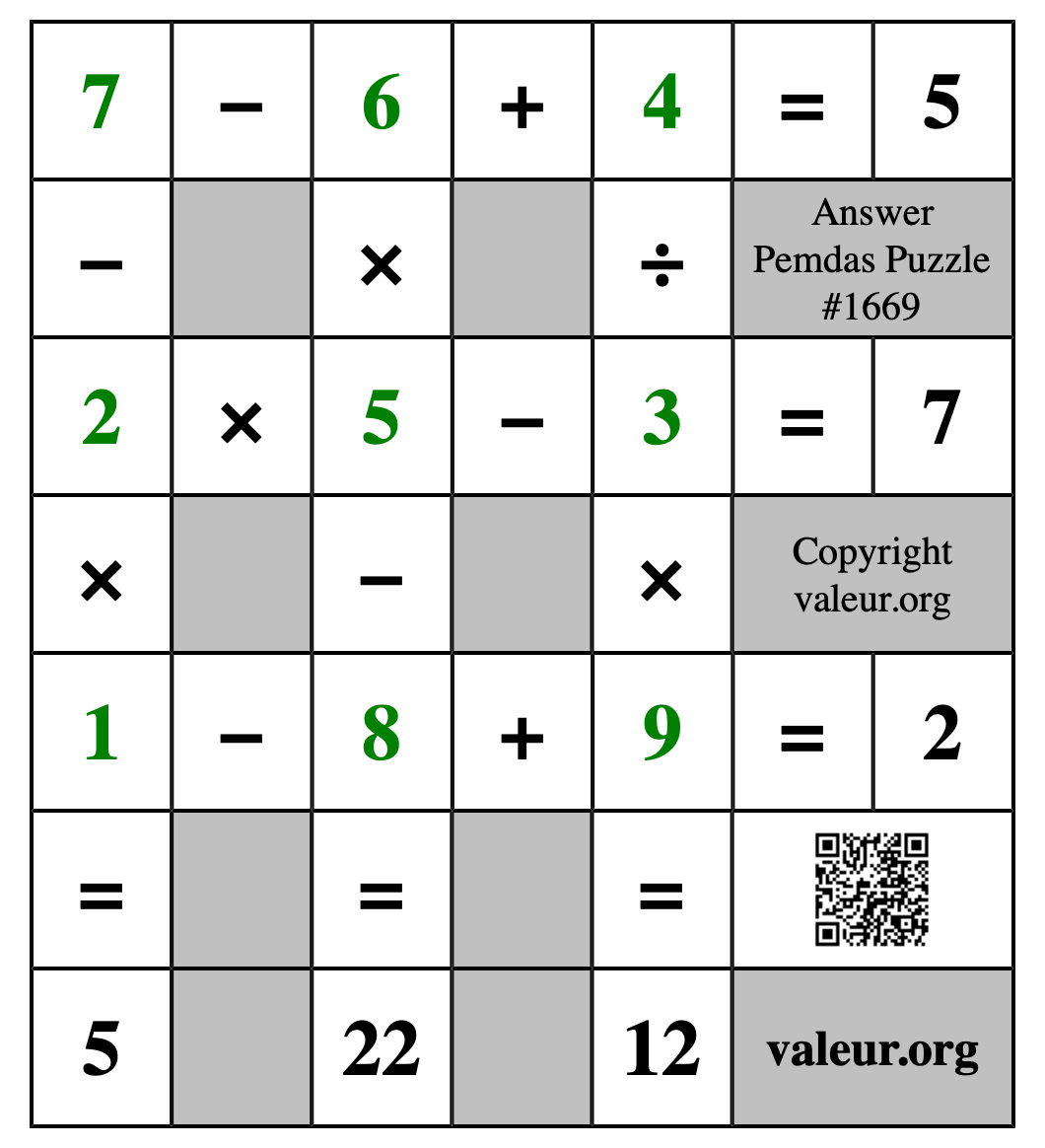 Solution to Pemdas Puzzle #1669