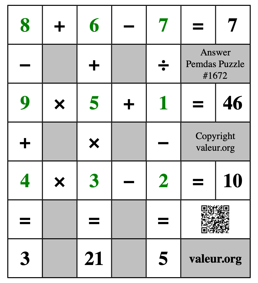 Solution to Pemdas Puzzle #1672