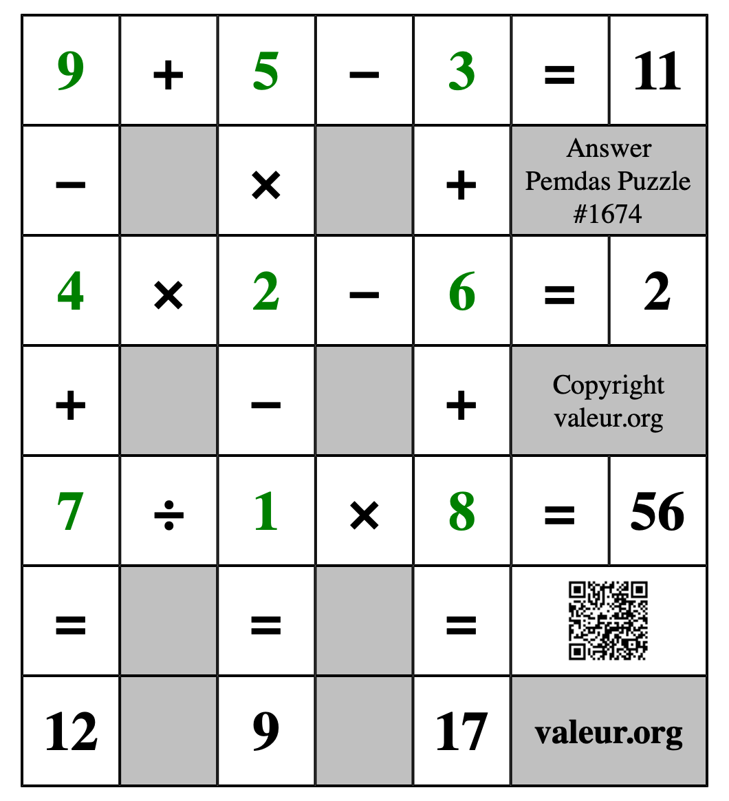 Solution to Pemdas Puzzle #1674