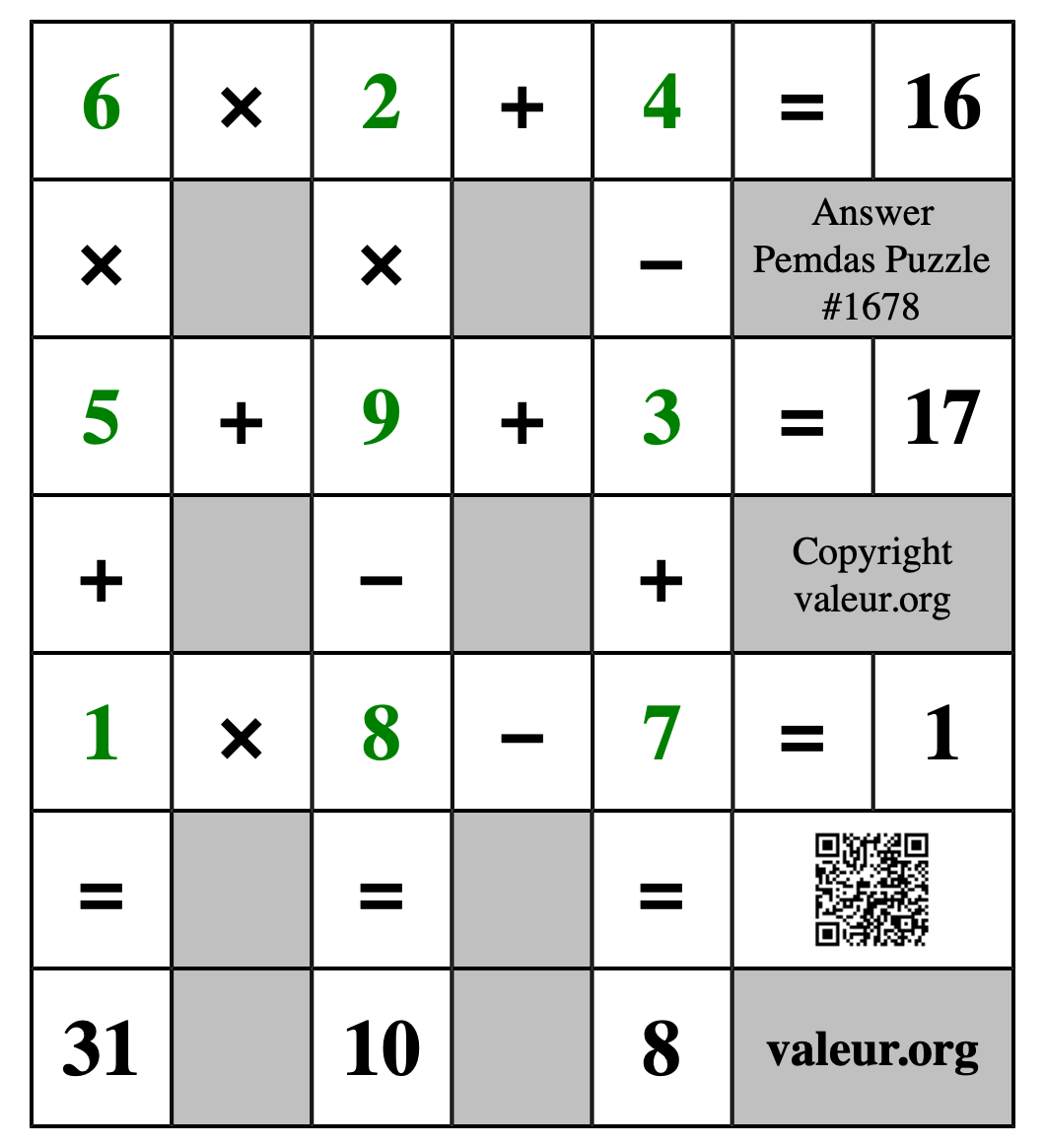 Solution to Pemdas Puzzle #1678