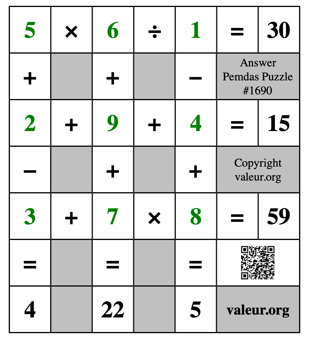Solution to Pemdas Puzzle #1690