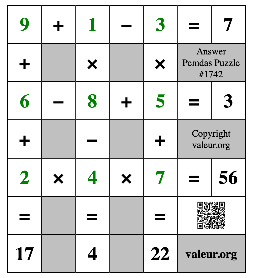 Solution to Pemdas Puzzle #1742