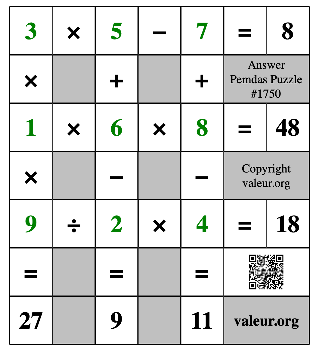 Solution to Pemdas Puzzle #1750