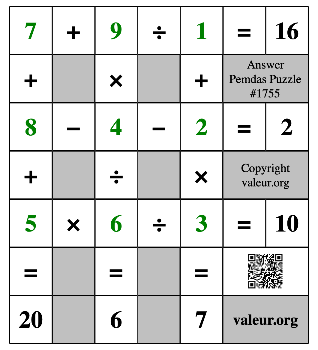 Solution to Pemdas Puzzle #1755