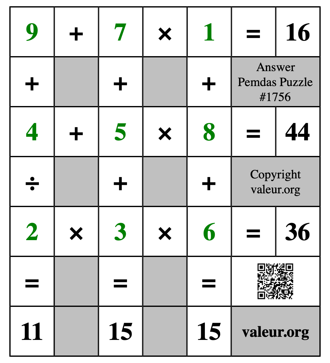 Solution to Pemdas Puzzle #1756