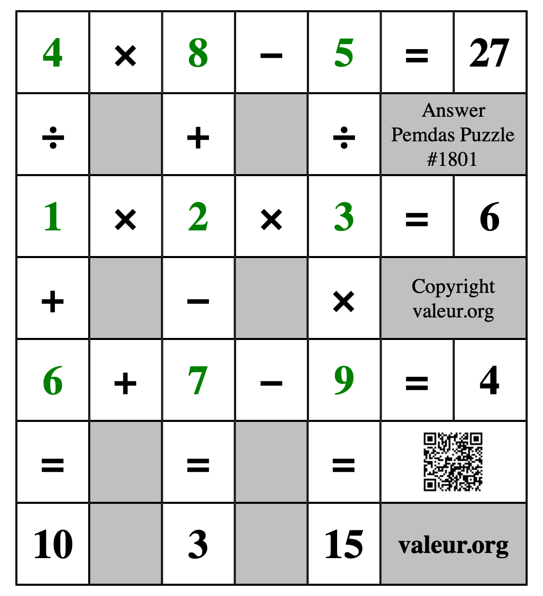 Solution to Pemdas Puzzle #1801