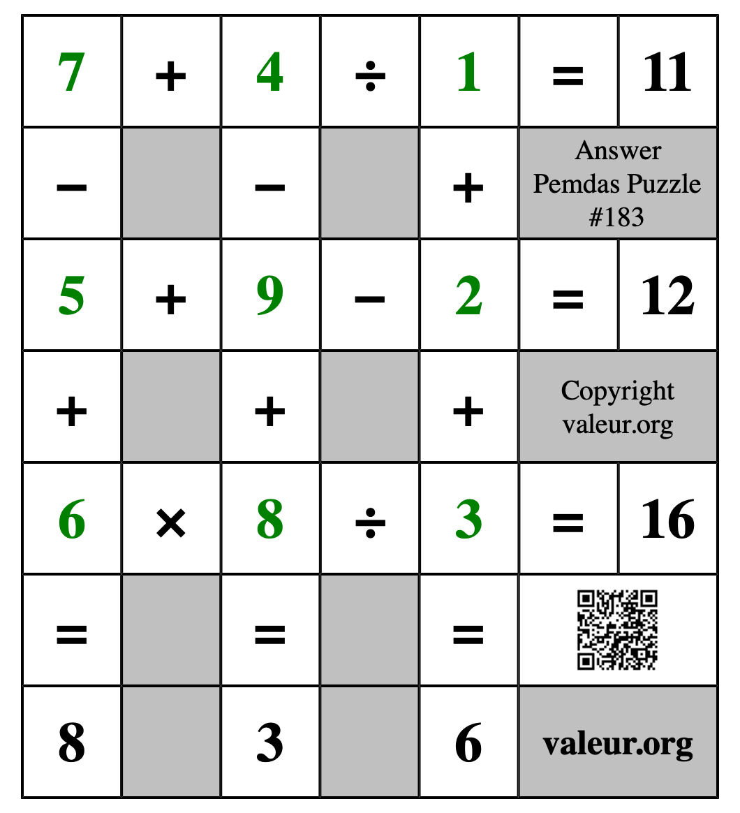 Solution to Pemdas Puzzle #183