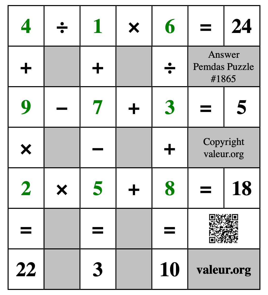 Solution to Pemdas Puzzle #1865