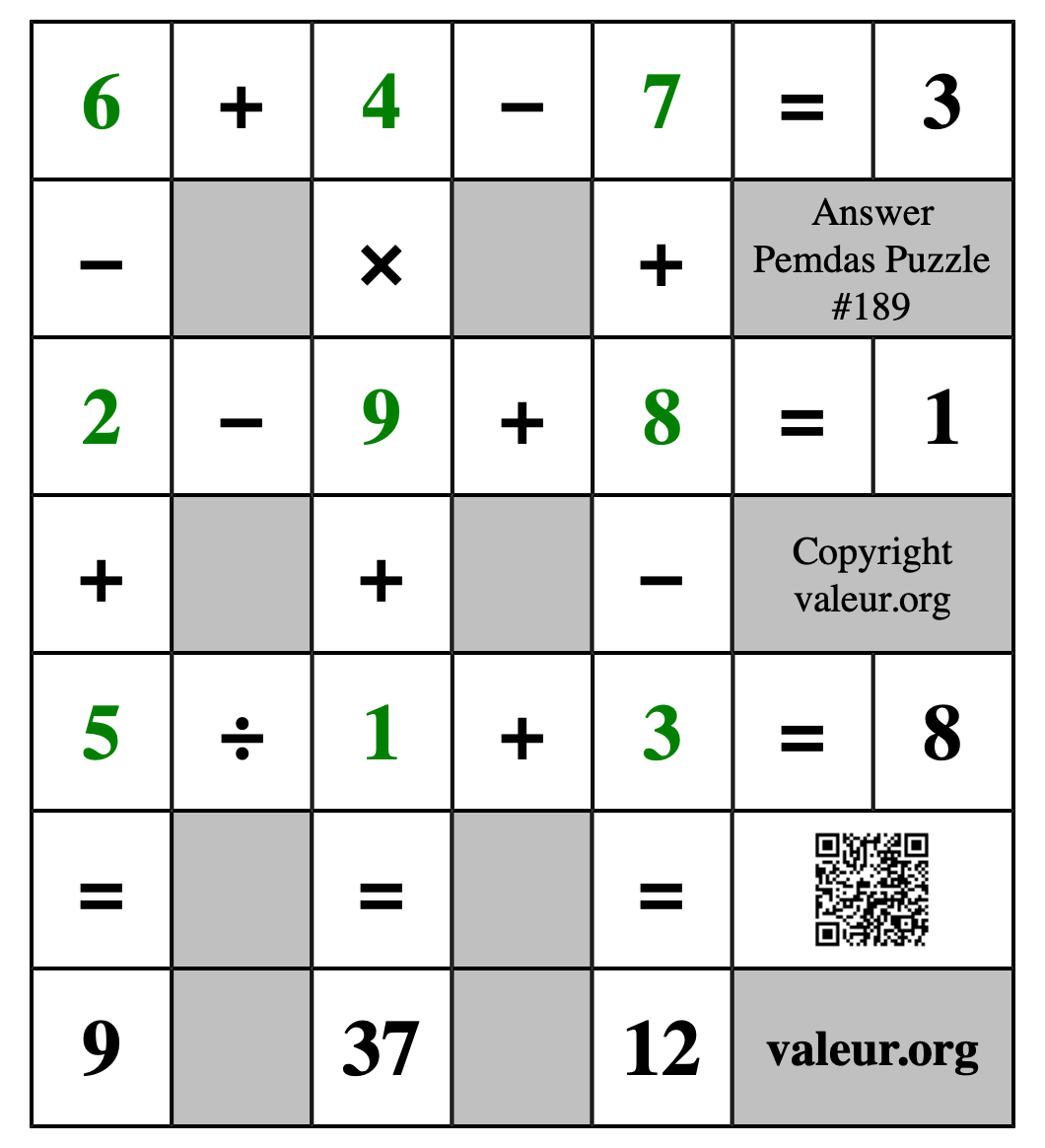 Solution to Pemdas Puzzle #189