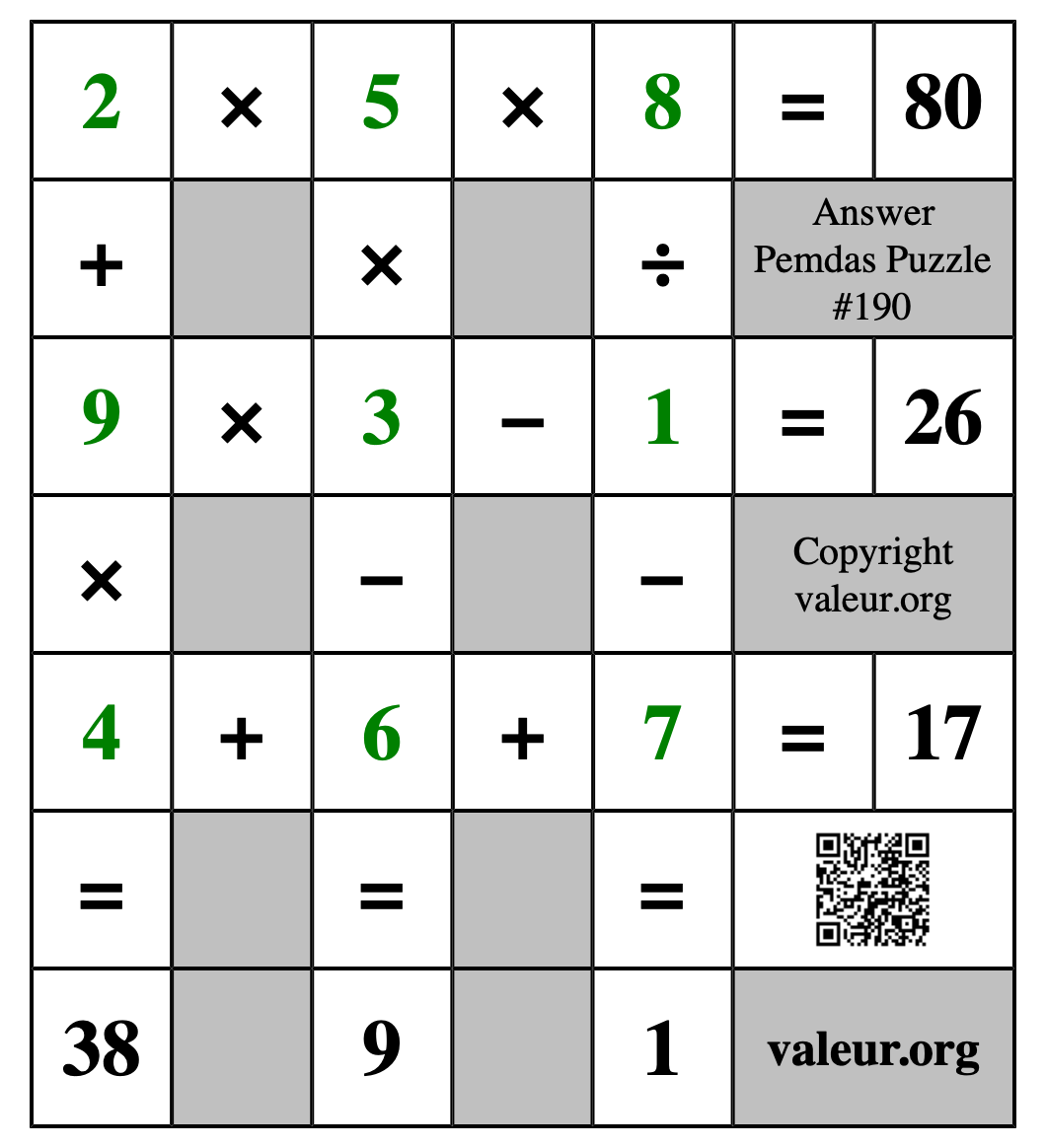 Solution to Pemdas Puzzle #190