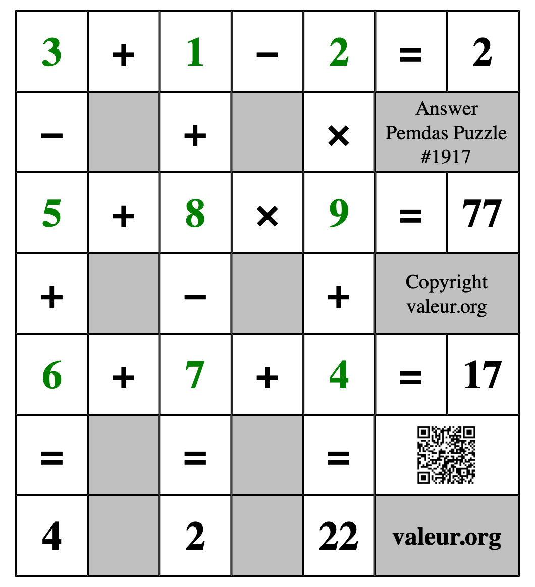 Solution to Pemdas Puzzle #1917