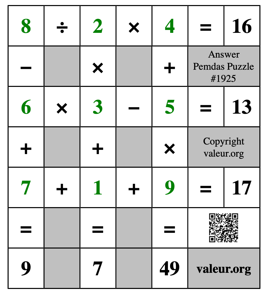 Solution to Pemdas Puzzle #1925