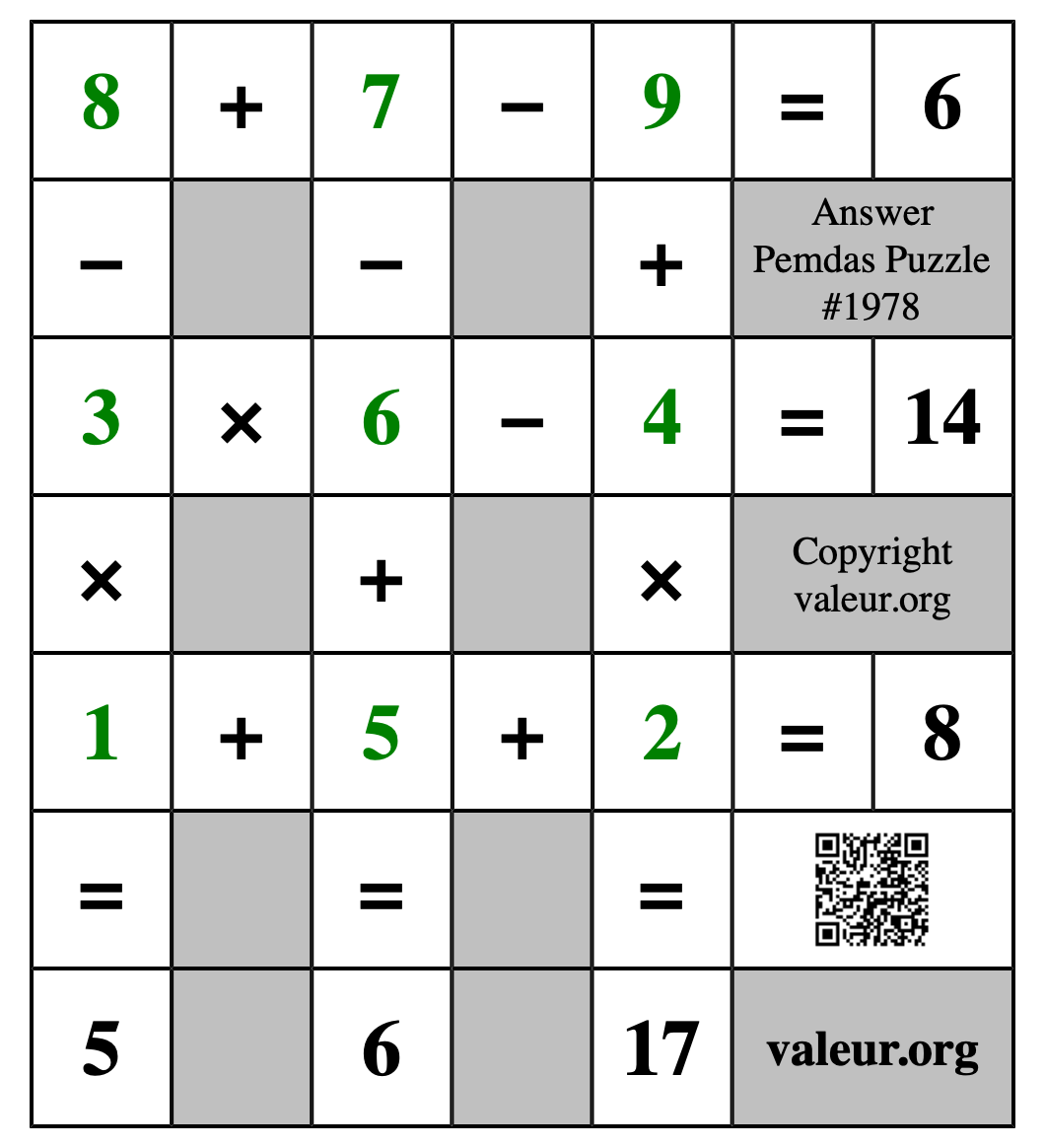 Solution to Pemdas Puzzle #1978
