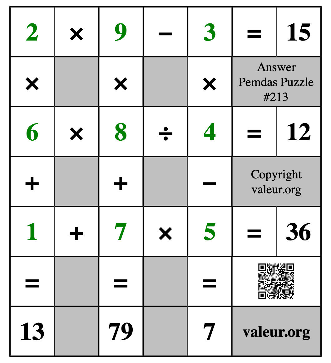 Solution to Pemdas Puzzle #213