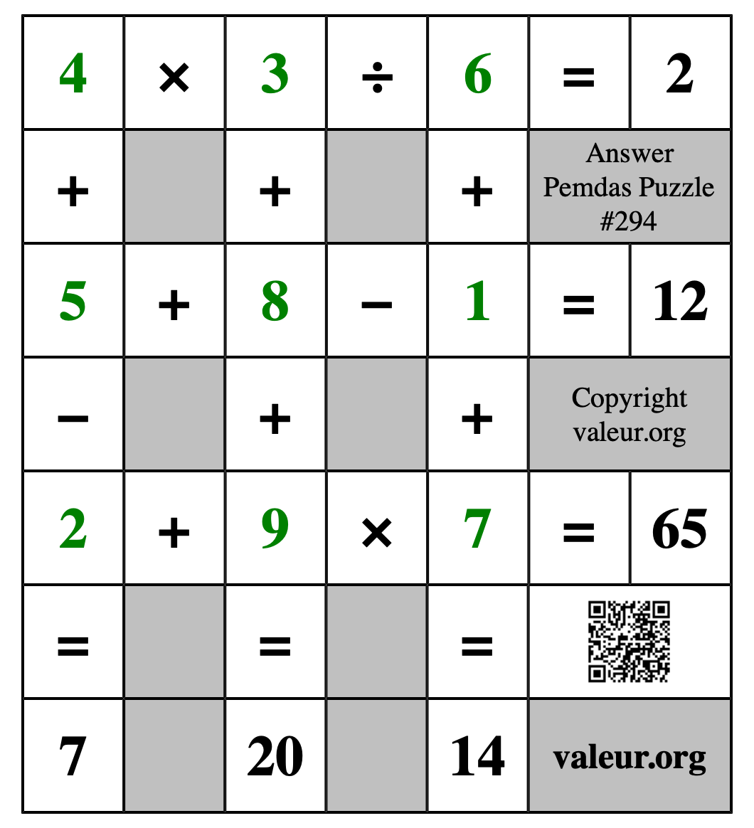 Solution to Pemdas Puzzle #294