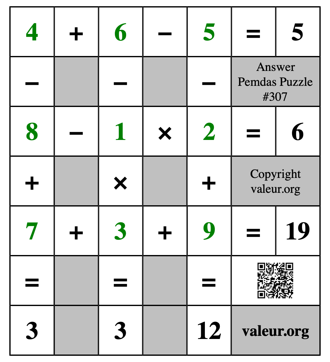Solution to Pemdas Puzzle #307