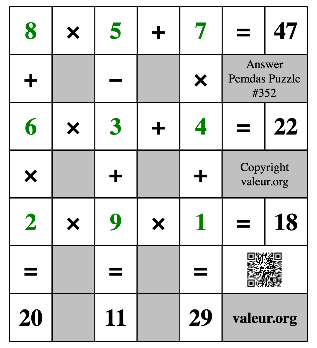 Solution to Pemdas Puzzle #352