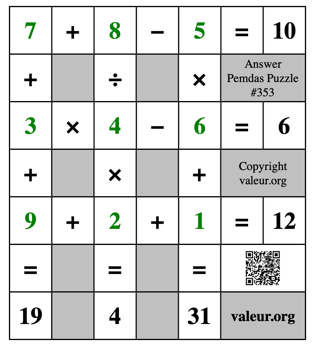 Solution to Pemdas Puzzle #353